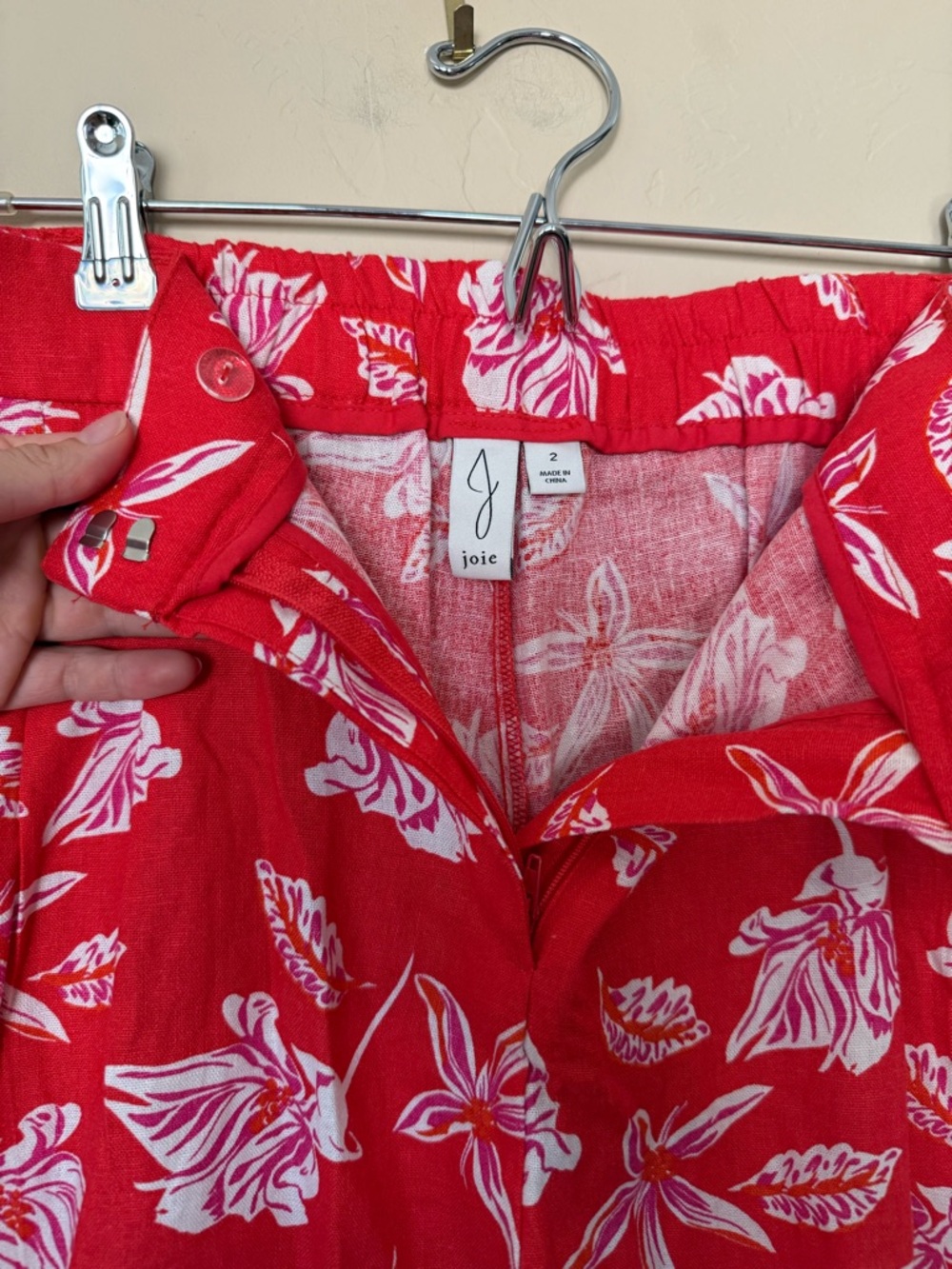 Joie Red Floral Linen Matching Set Top Size 4 Shorts Size 2 Boho Summer - Picture 5 of 11